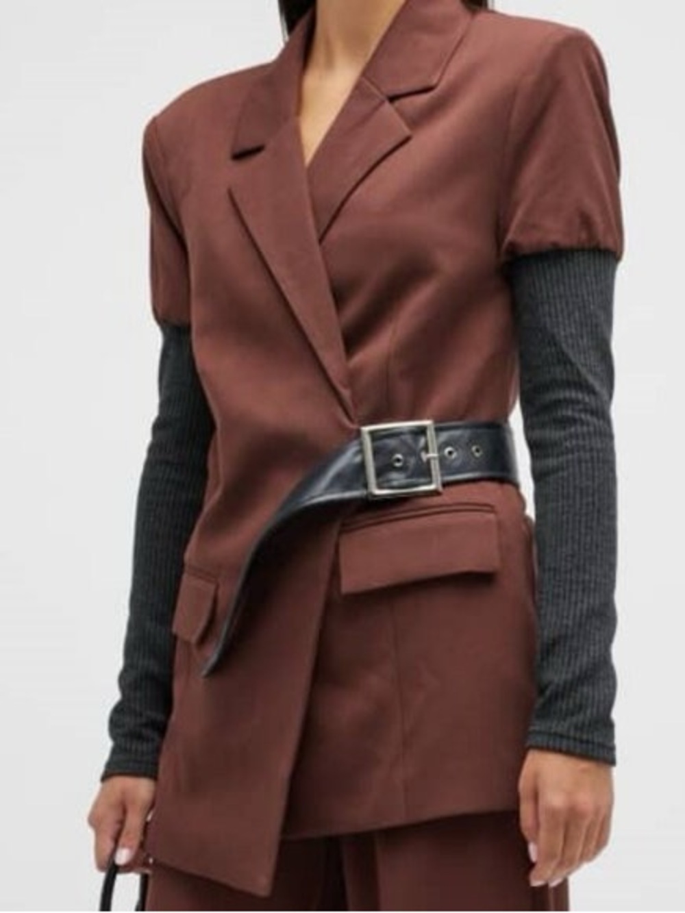 NWT WeWoreWhat Belted Crossover Blazer w/ Ribbed Sleeves Size Medium